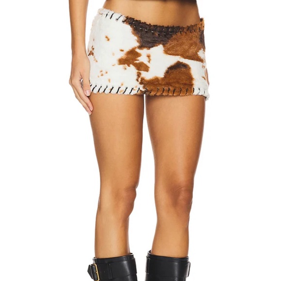 Jaded London Faux Fur Whipstitch Mini Skirt in Cow - Picture 3 of 8